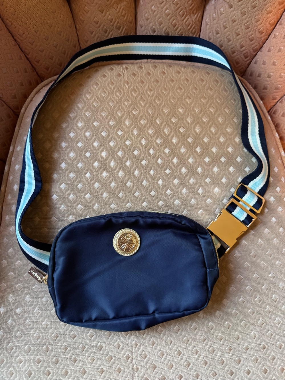 Lily Pulitzer Navy Blue Crossbody Belt Bag with Gold Accent